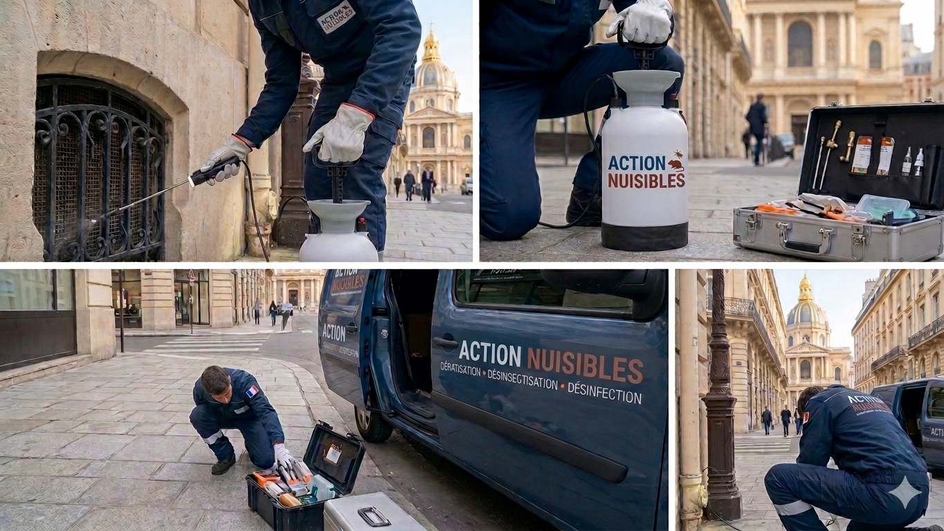 Techniciens Actions Nuisibles en intervention à Paris